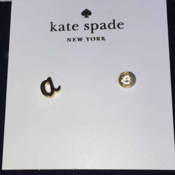 Kate Spade ♠️ New York “a” One In A Million “a” Set Clear/Gold Stud Earrings NWT - Picture 3 of 6